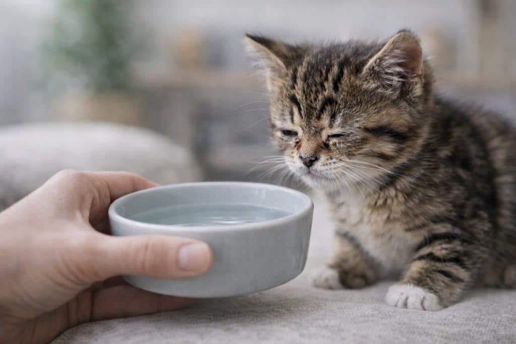 Hidratação felina e o filhote de gato não bebe água