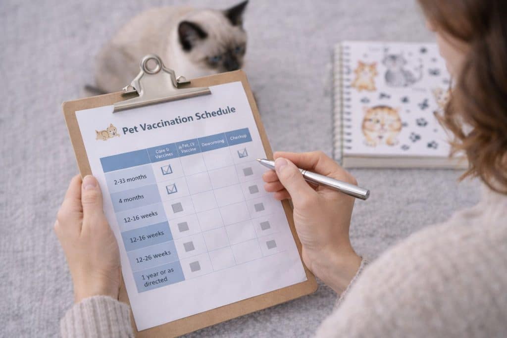 Calendário de vacinação e exames veterinários felinos no primeiro ano