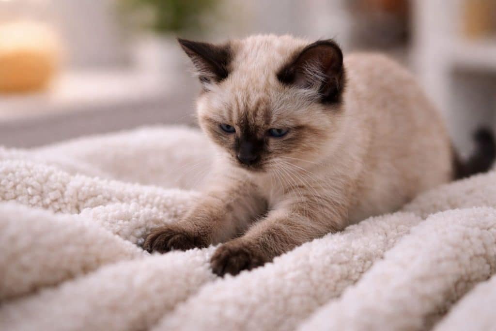 Instinto de amamentação do filhote de gato amassando pãozinho