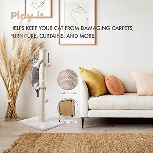         MECOOL Poste para arranhar gatos de 86 cm de altura, básico, arranhador, sisal, arranhador, árvores com bola para pendurar para gatos em ambientes internos, bege       