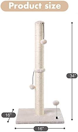         MECOOL Poste para arranhar gatos de 86 cm de altura, básico, arranhador, sisal, arranhador, árvores com bola para pendurar para gatos em ambientes internos, bege       