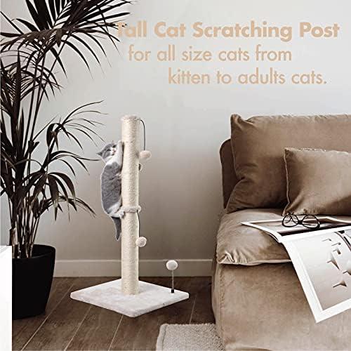         MECOOL Poste para arranhar gatos de 86 cm de altura, básico, arranhador, sisal, arranhador, árvores com bola para pendurar para gatos em ambientes internos, bege       